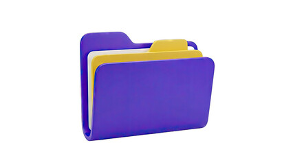 3D Rendering of a Purple File Folder with Yellow and White Inserts