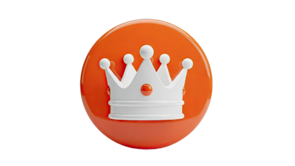3D White Crown Icon on Orange Circle