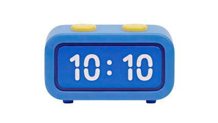 Blue Alarm Clock with Yellow Buttons Showing 10:10