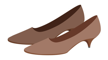 Brown kitten heel pump shoe women flat pair. Closed toe dress shoe for business, event, day to night outfit. Technical fashion illustration, CAD mockup, soft vector men unisex isolated modern style.