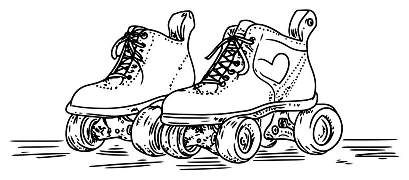 Pair of retro style roller skates with laces and heart detail