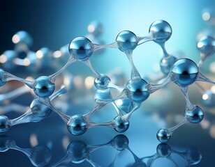 abstract molecular structure on blue background with reflection