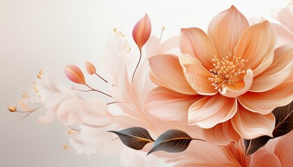 elegant floral art showcasing a peach colored blossom against a white background space