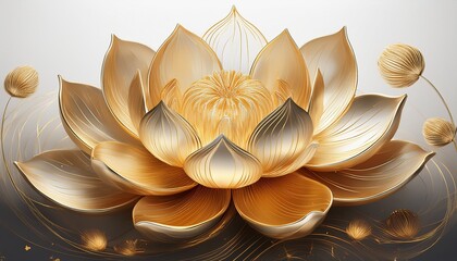 the image is a golden lotus flower the petals are delicate and lifelike the image has a soft transparent white background