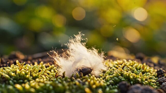 Cotton seed on the ground with green plants around.