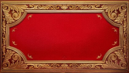 antique gold frame pattern on an old book cover with vintage ornate border on a red background