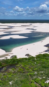 Lencois Maranhenses In Santo Amaro Maranhao Brazil. Beautiful Lagoons That Form In The Sand Dunes After The Rainy Season. Deserted Landscape Season Beauty. Deserted Summertime. Santo Amaro Maranhao.