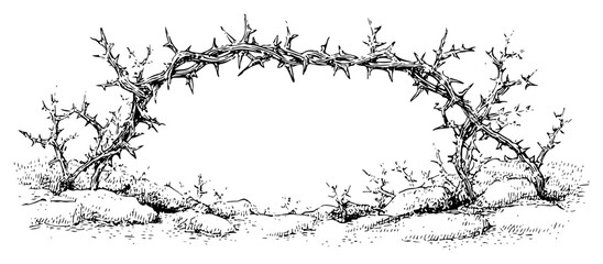 Arch of thorny branches forming a decorative border frame © Kaz