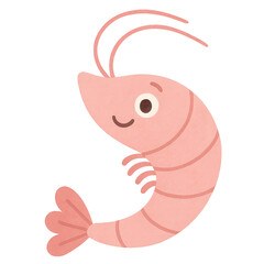 Obraz premium Playful Shrimp: A cheerful cartoon shrimp with a happy face, delicate pink shell, and charming smile. It embodies marine life's simple joys and friendly essence.