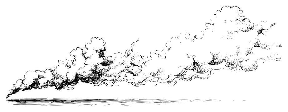 Long trail of smoke or clouds moving across the scene