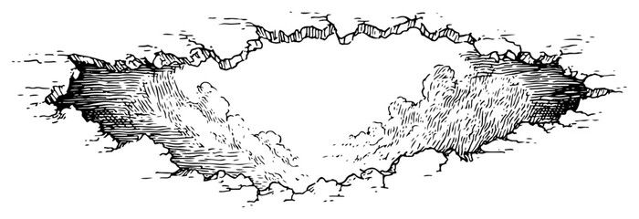 Fototapeta premium Large gaping hole or sinkhole opening in the ground sketch
