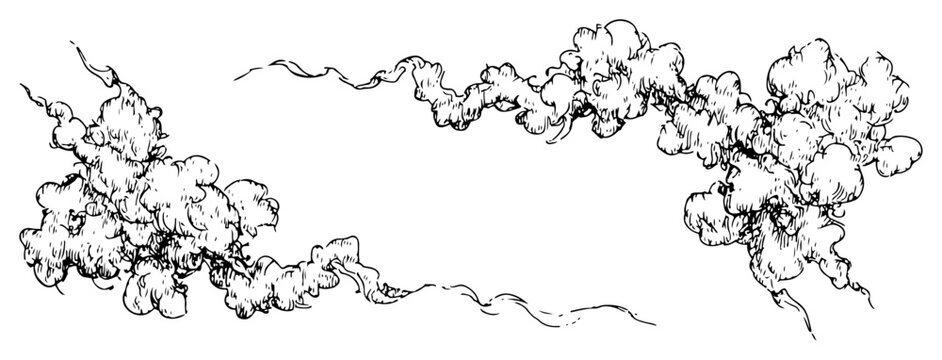 Decorative swirling clouds or smoke billows in hand drawn style