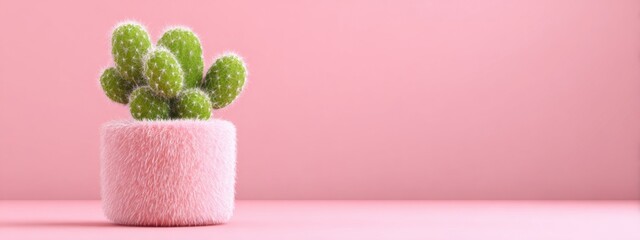 Cactus in a pink pot placed on a pink background during daylight