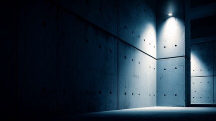 Dark concrete wall illuminated by spotlights in modern architecture