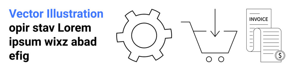 Gear for settings, cart for online shopping, invoice for payments. Ideal for ecommerce, business tools, automation, process management, shopping platform, financial system simple landing page © robu_s