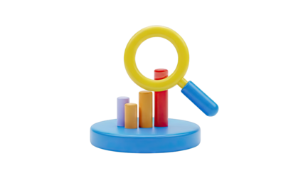 3D Magnifying Glass Over Bar Chart