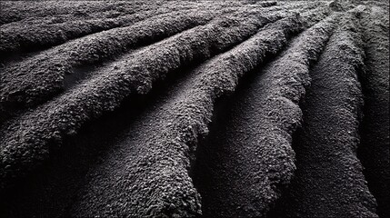 Dark soil furrows create a textured natural pattern