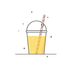 Yellow Smoothie in Takeaway Cup with Straw Flat Vector Illustration