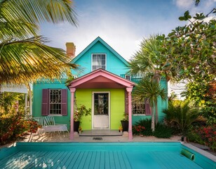 conch house with a tropical backyard vibrant colors architecture in key west florida