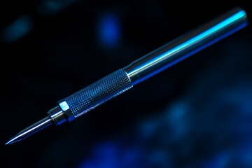 Naklejka premium Close up of a shiny metal rod with textured handle