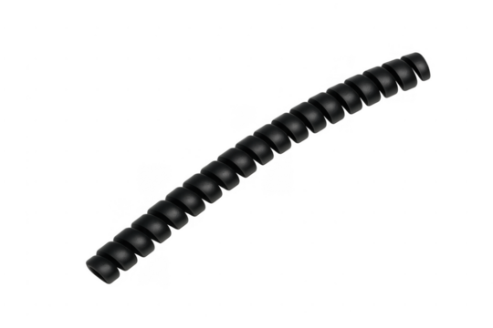 Black spiral plastic conduit coil for cable organization - Powered by Adobe