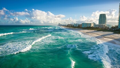 front view of atlantic ocean waves in miami south beach florida
