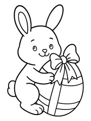 Easter Bunny with Egg: A charming illustration shows an adorable bunny cradling a decorated Easter egg, the egg is embellished with a decorative bow, ready to spread joy and cheer.