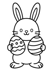 Fototapeta premium Easter Bunny and Eggs: A charming illustration of an Easter bunny, cradling two decorated eggs, ready to bring joy and festive spirit.