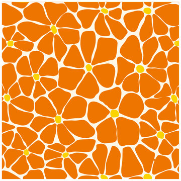 Retro 70s Groovy Floral Seamless Pattern with Orange Flowers