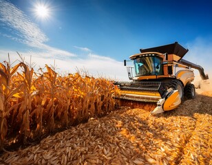 a combine harvester efficiently collects corn under a bright blue sky highlighting modern agriculture s role in food production and innovation