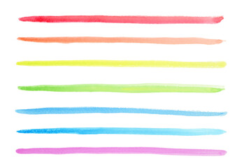 装飾用 手描き水彩の一本線7色セット（赤・オレンジ・黄色・黄緑・水色・青・紫） /
Hand Painted Watercolor Single Line Set in 7 Rainbow Colors