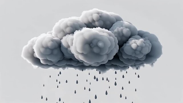 Gray Cloud Rain Animation with Silhouetted Figures Falling.