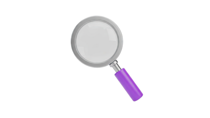 3D Magnifying Glass with Purple Handle on White Background