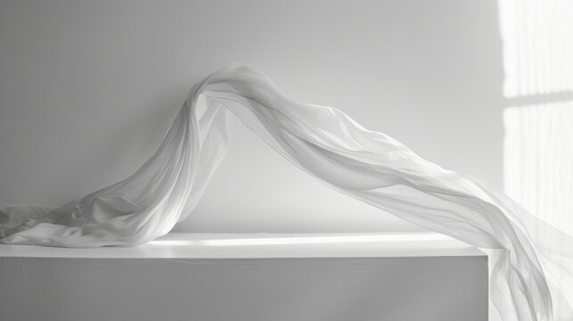 A long scarf gracefully ds across a minimalist dresser adding a touch of softness and movement to an otherwise stark piece of furniture.