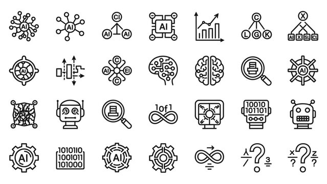 Artificial Intelligence Icons and Symbols Collection.