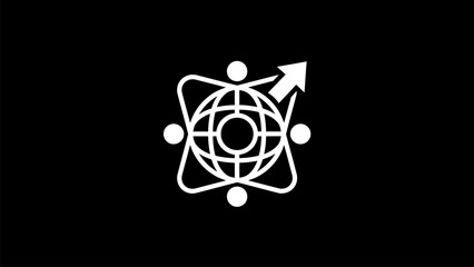 Stylish global network and teamwork icon with arrow for growth