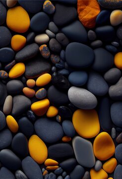 black and orange color smooth round pebble rocks