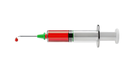 Syringe with red liquid and blood drop