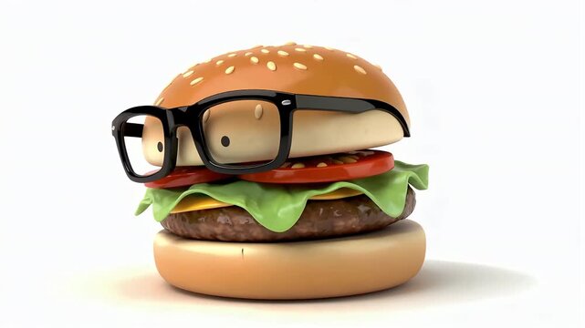 Playful Glasses Burger Humorous Food Character.