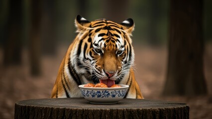 tiger eating in a forest