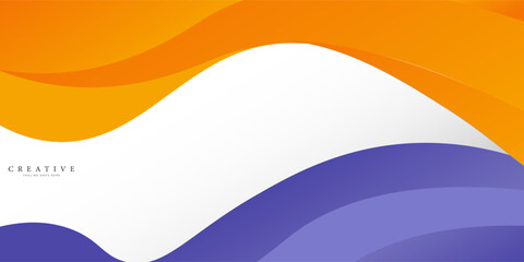 Orange and yellow gradient abstract shapes with a white background.