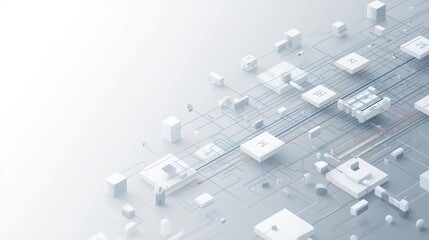 Modern technology infrastructure with interconnected data blocks and circuits