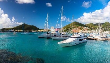 luxury yachts in the harbor of marigot in the caribbean island of saint martin sint maarten french west indies