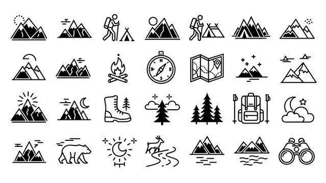 Collection of Camping and Hiking Icons.