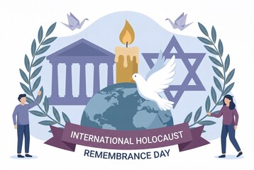 International Holocaust Remembrance Day Commemoration featuring symbols of memory and peace themes of history, peace, and human rights
