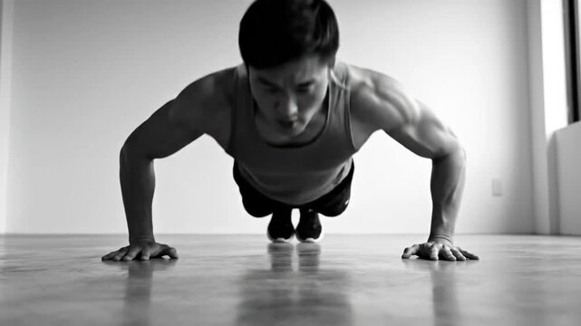 man doing push-ups fitness exercise workout.
