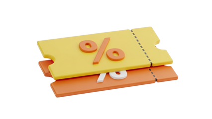 3D Render of Discount Coupons with Percentage and Number Symbols