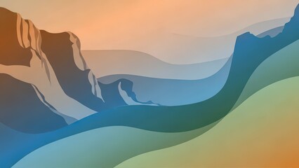 Modern Abstract Landscape Illustration with Layered Mountain Shapes and Color Gradient