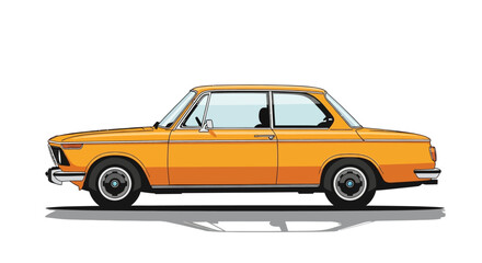Retro orange coupe automobile against a white background.