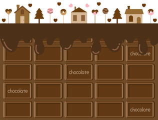 チョコレートとお菓子の家をイメージしたバレンタインに使えるイラスト